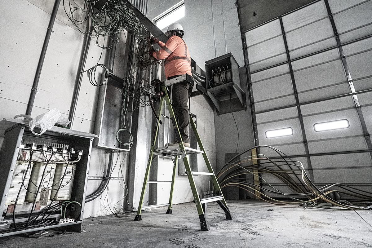 Fortress, 3' Model - ANSI Type IAA - 375 lb Rated, Fiberglass Platform Ladder with Ground CUE, Wraparound Enclosure, and Auto-Closing Gate