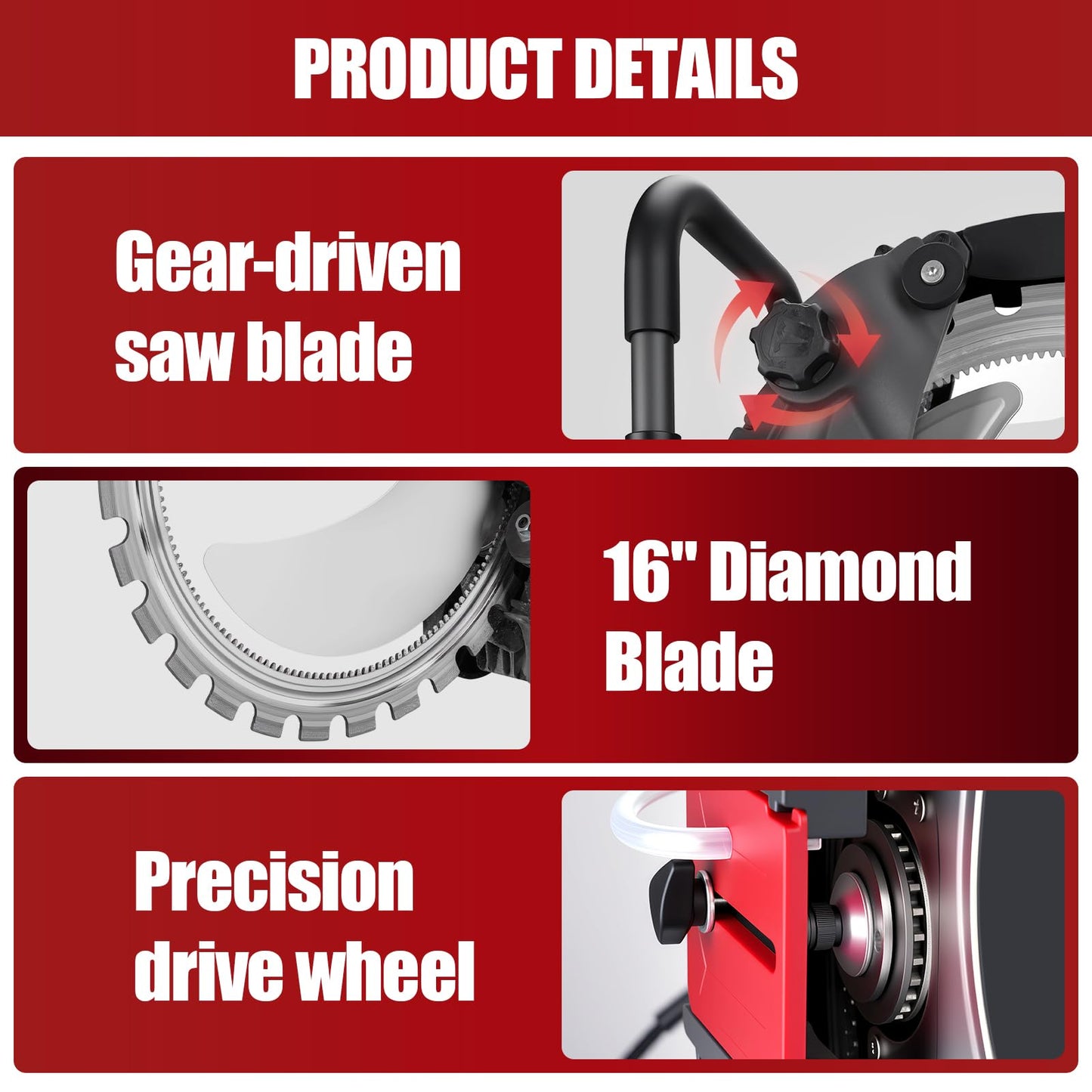16" Ring Concrete Cutter Saw, Max Cutting Depth 12", 5000W Electric Concrete Saw with Thickened Titanium Alloy Diamond Blade & Wet Cutting System for Concrete, Bricks, Rebar