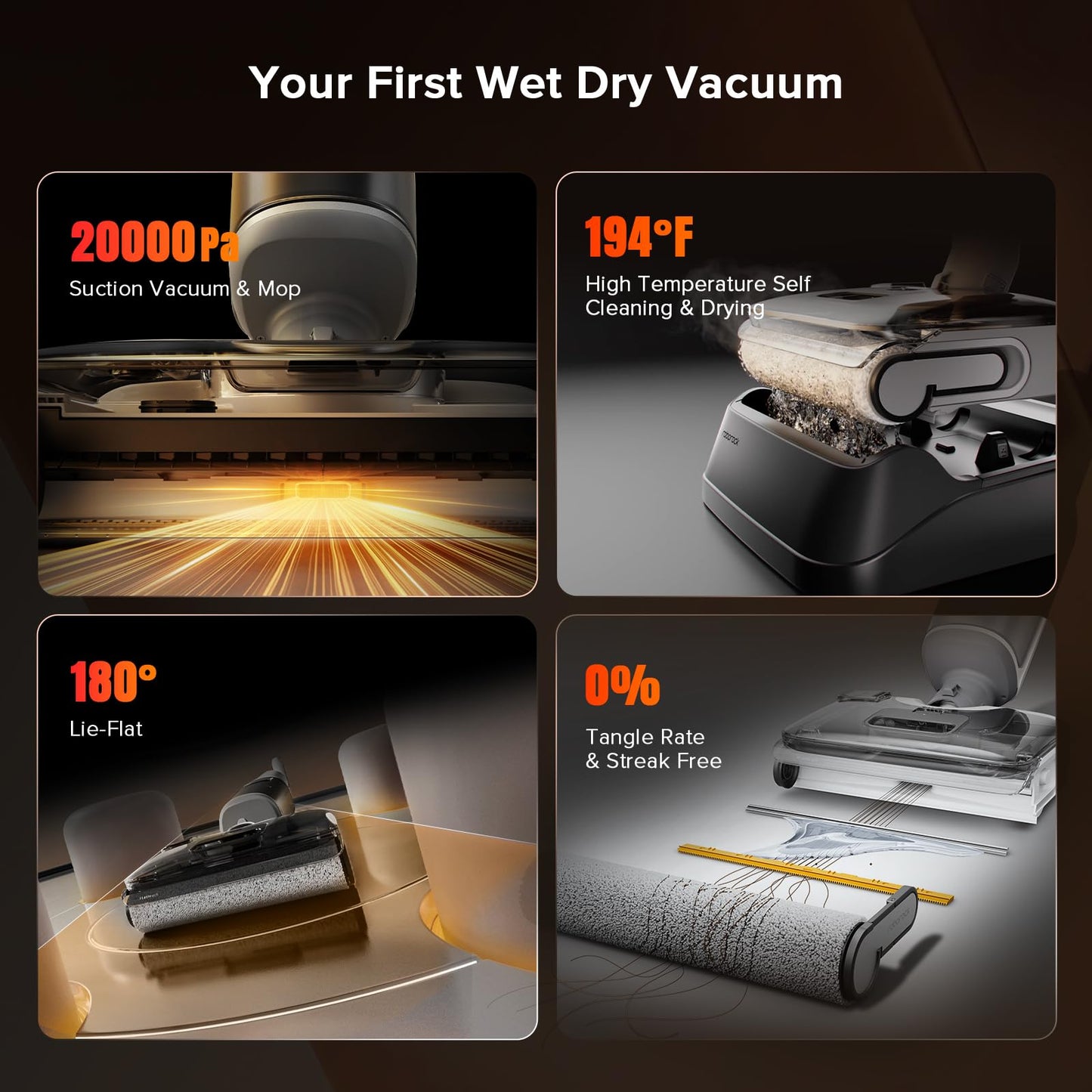 roborock F25 GT Set Wet Dry Vacuum Mop, Wet Dry Vacuum Cleaner Cordless, 20000Pa Floor Cleaner Machine for Tile Hard Floor, 194°F Self Cleaning Mop Combo with 180° Lie-Flat, 2 Extra Roller Brush