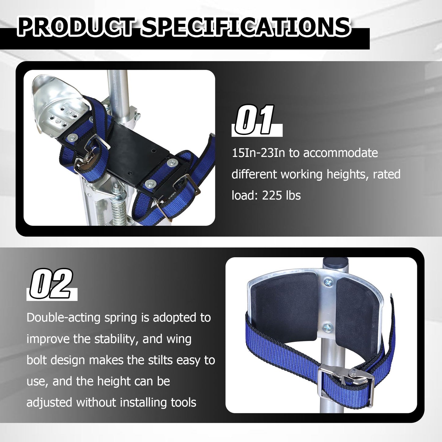 TINVHY 15-23In Adjustable Drywall Stilts for Sheetrock Painting or Cleaning Silver