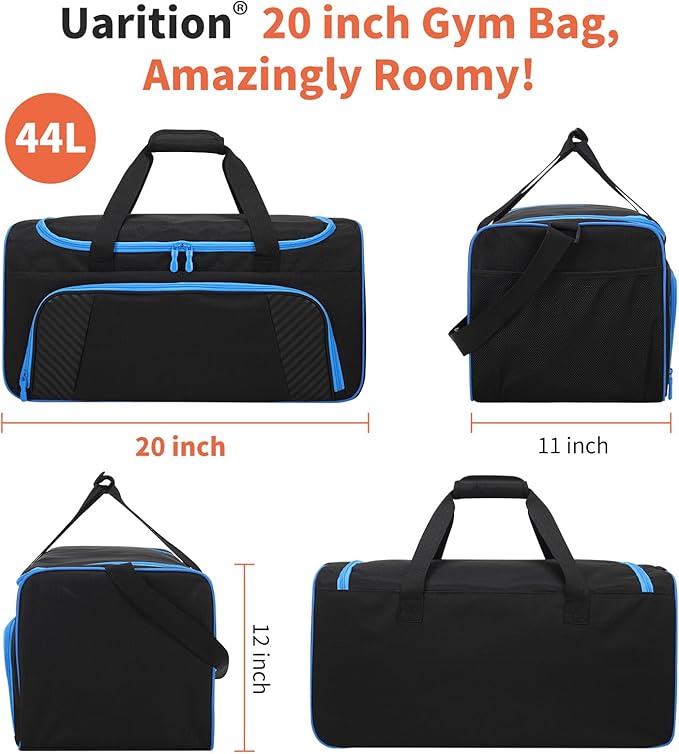 Mens Gym Bag 21 inch Large Overnight Weekender Duffle Bag for Travel Sport-Black/Blue