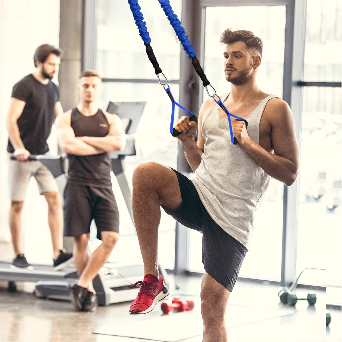Coolrunner 2 Pair Resistance Band Handles Grips Fitness Strap Wide Design Heavy Duty Cable Handles with Solid ABS Cores, Heavy Gauge Welded D-Rings (4-piece Set) (Blue)