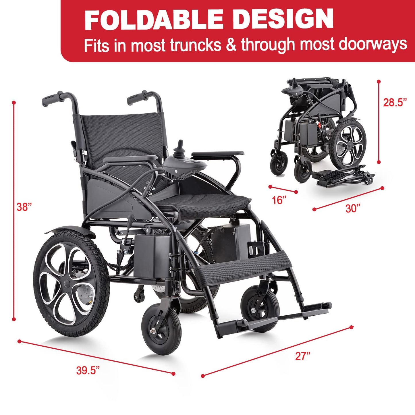 Rubicon DX01 All-Terrain Foldable Electric Wheelchair - 500W Motor, 12 mi Range, 300 lbs Capacity. Durable, Powerful. Silla de Ruedas Electrica para Adultos, Supports up to 300 lbs. (Model3)