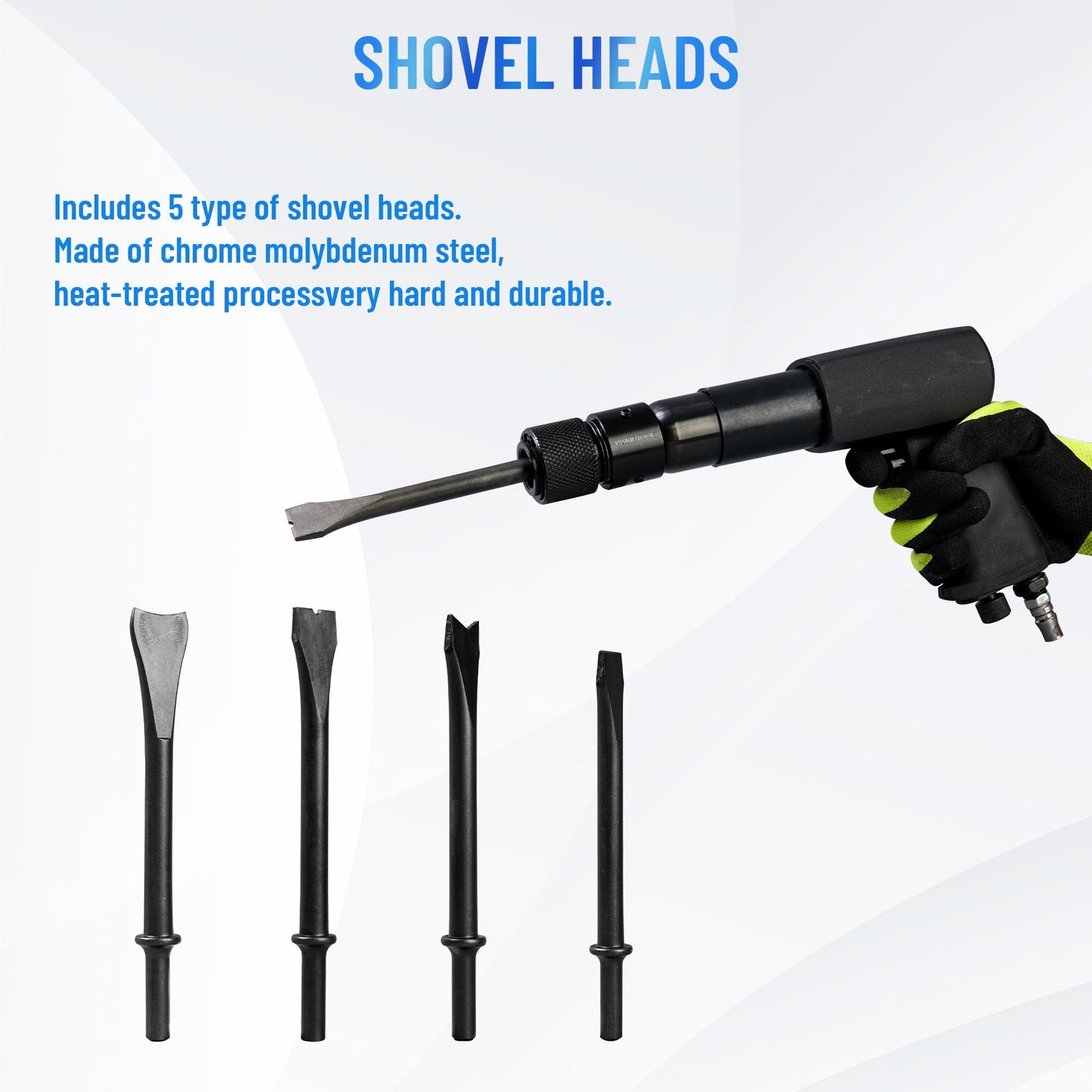 25PCS Multi-functional Pneumatic Hammer Piece Chisel Set, Air Hammer Kit, 2100 BPM Quick Change Retainer Air Hammer with Shovel Heads, Ball Joint Separator Set, Air hammer Bits (Blue)