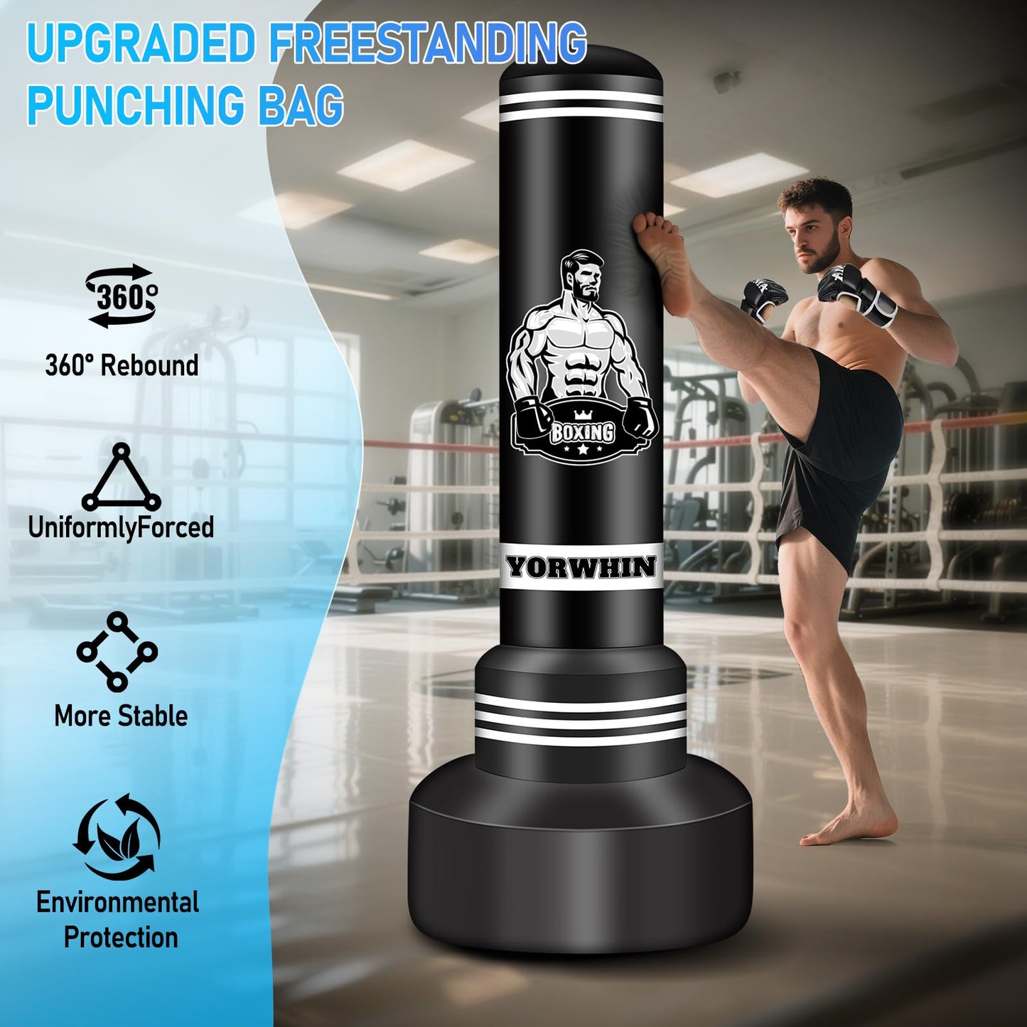 Heavy Punching Bag for Adults Teens, 70'' Standing Boxing Kicking Bag Freestanding Heavy Bag with Gloves and Electric Air Pump, Men Kickboxing Bags for Beginners Training MMA Muay Thai Fitness