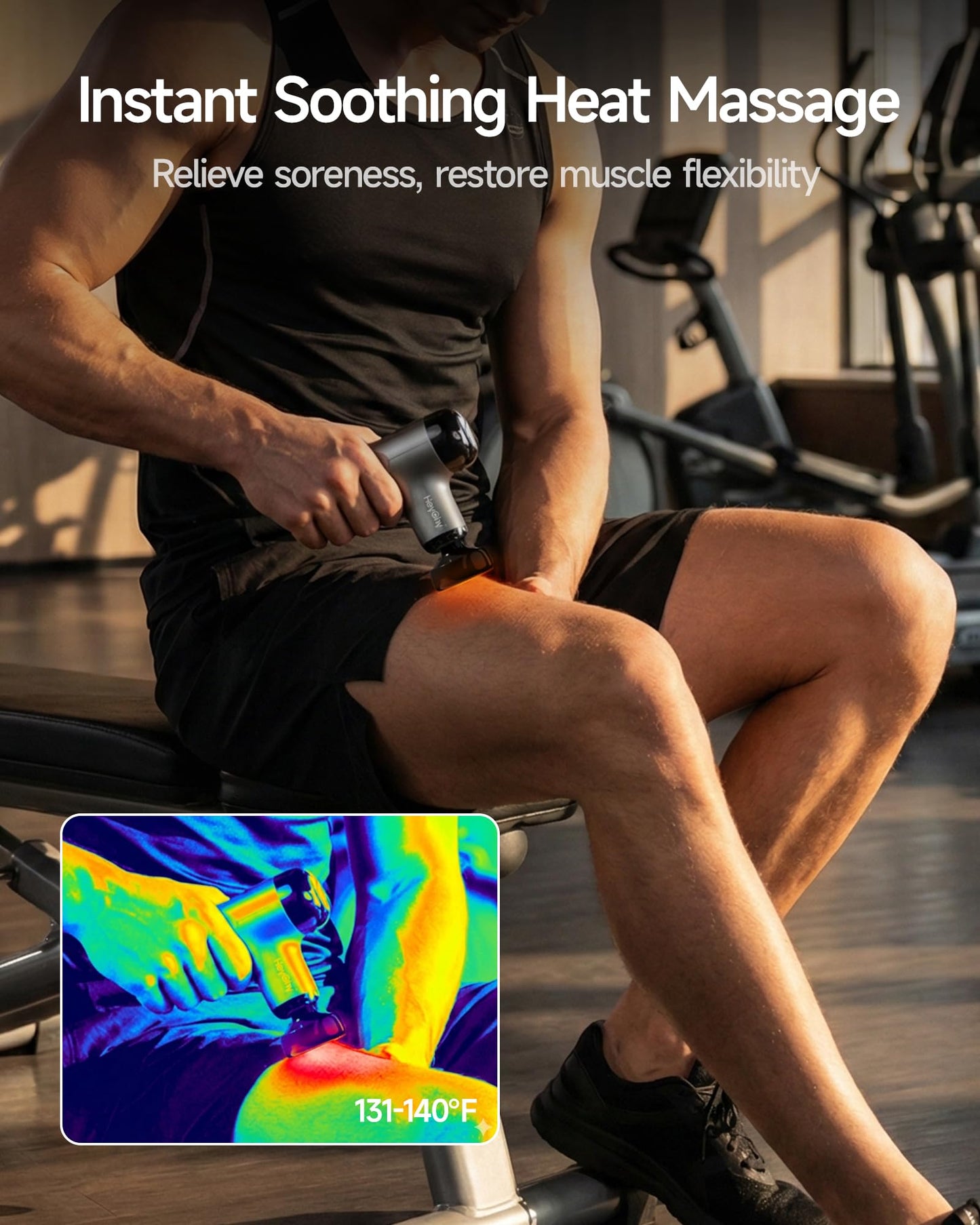 HEYCHY Mini Massage Gun with Heat, Deep Tissue Massage Gun, Portable Percussion Muscle Massager with 4 Massage Heads for Athletes