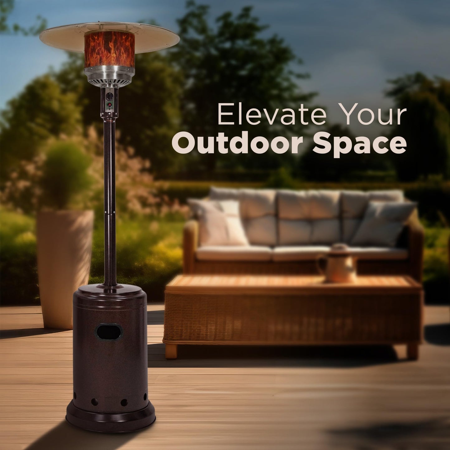 Amazon Basics 46,000 BTU Portable Outdoor Propane Patio Heater with Wheels, Commercial & Residential, Easy to Use, with Water Tank, Havana Bronze, 32.1 x 32.1 x 91.3 inches