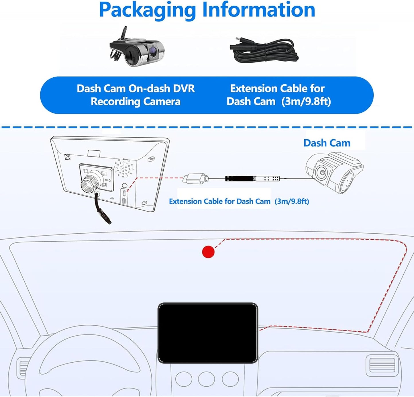 BINIZE 1080P Dash Camera, DVR Dual Car Driving Recorder with Loop Recording, Motion Detection, ADAS Distance Warning
