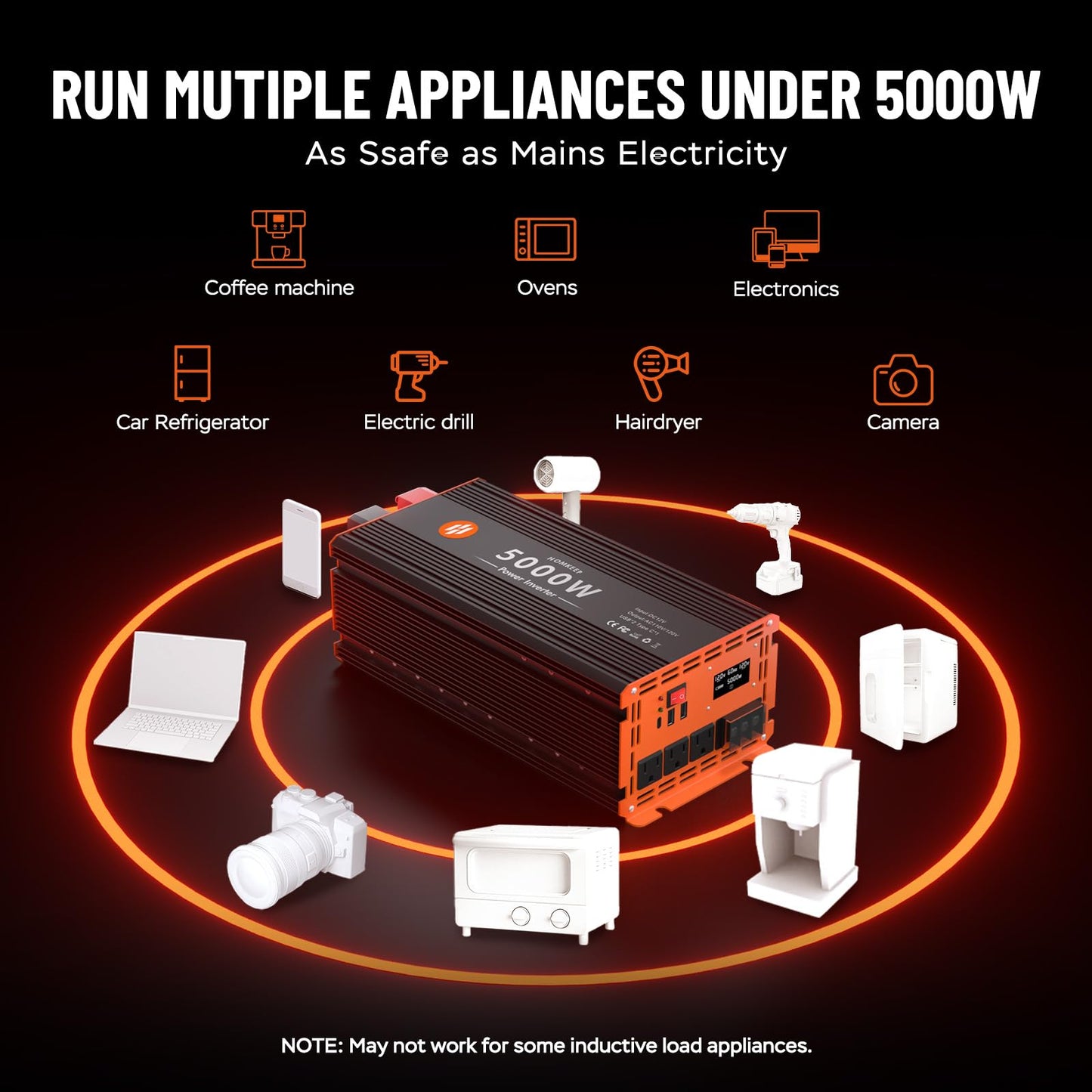 Power Inverter 12V DC to 110V with AC Outlets Converter Inverter (5000W-005)