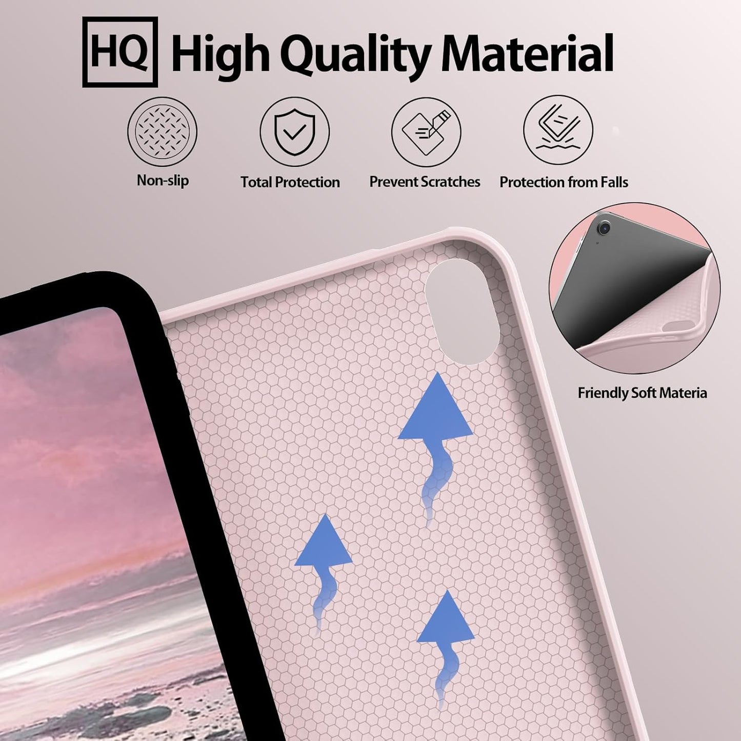 kenke 11/10th 11/10.9 inch 2025 A16/2022, for iPad Gen Case with Pencil Holder Soft TPU Back Shell Hybrid Slim Trifold