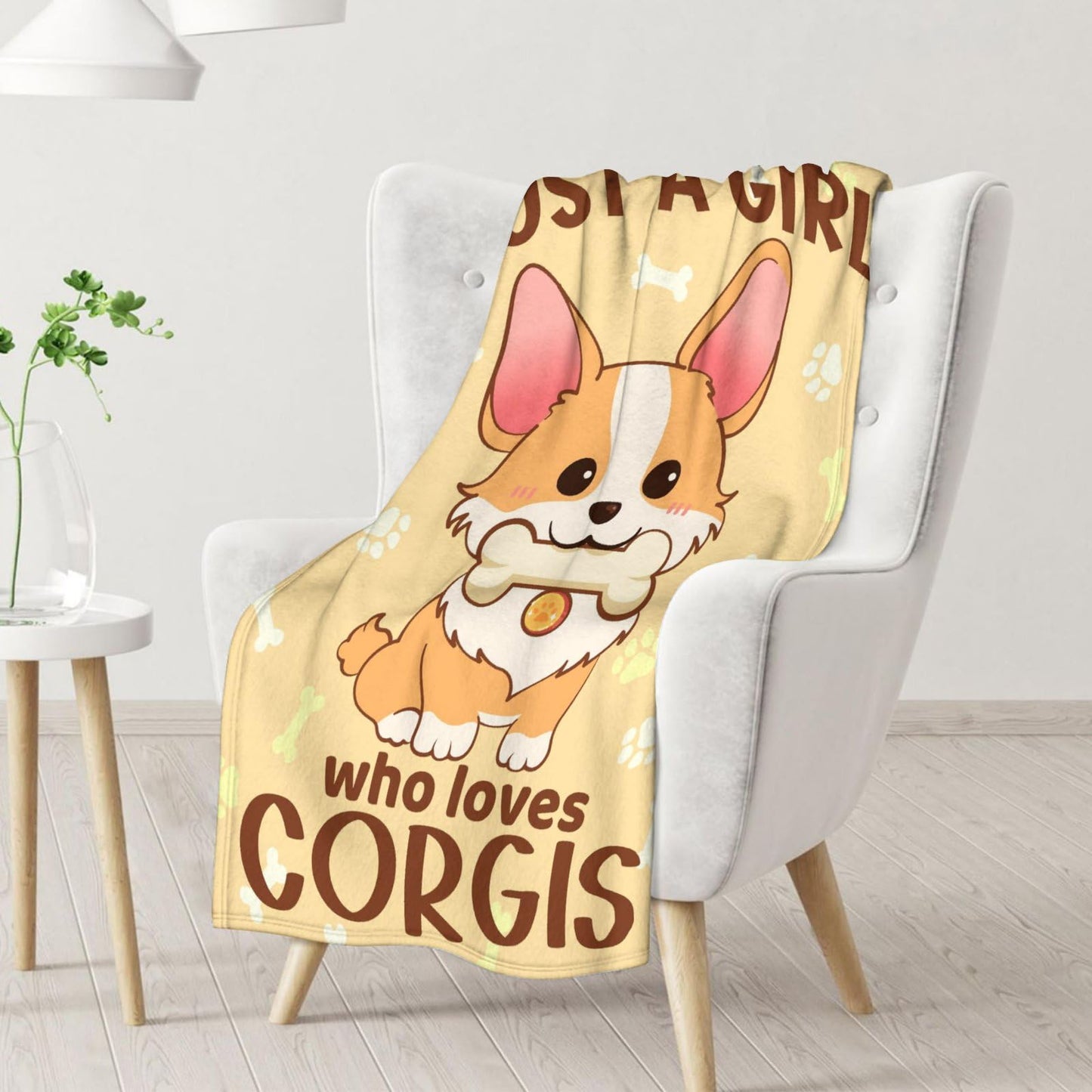 Corgi Blanket Gifts - 60x50 Inches Cute Throw Blanket for Kids, Girls - Yellow Soft Fuzzy Blankets for Bed, Couch & Travel
