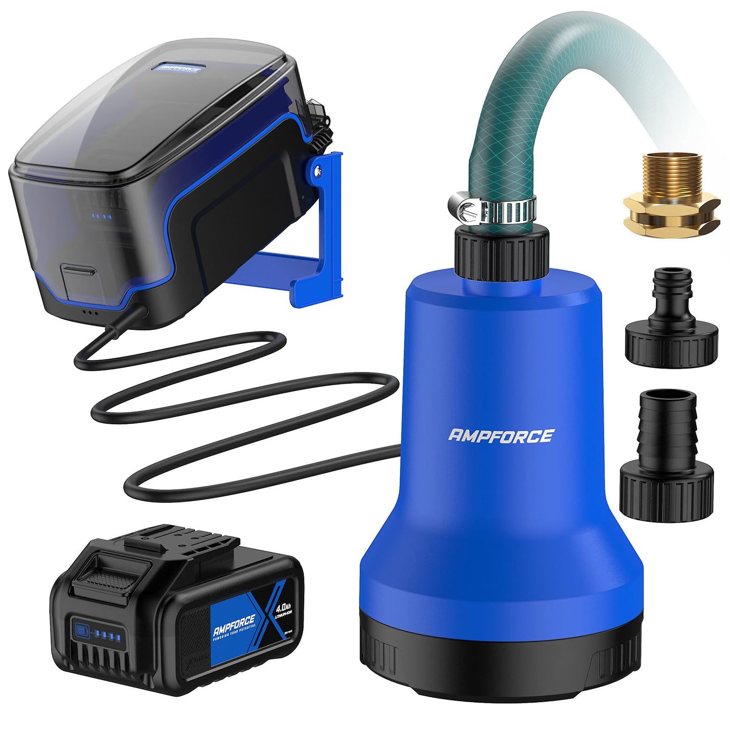 AMPFORCE 20V Cordless Submersible Water Transfer Pump, 1003 GPH Portable Sump Pump, 4.0Ah Battery Powered Water Pump Runtime 1H Ideal for Pool, Spa, Hot Tub, Garden, Flood Relief, and Outdoor Projects