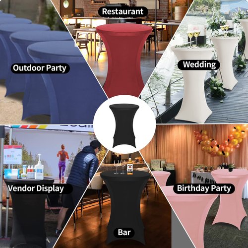 FestiCorp 6 Pack Spandex Black Table Cover, Cocktail Fitted Tablecloths, Round Highboy Stretch Table Covers Cloths for Party, DJ, Bar, Wedding, Birthday, Banquet, 30"-32" Diameter x 40"-43" Height