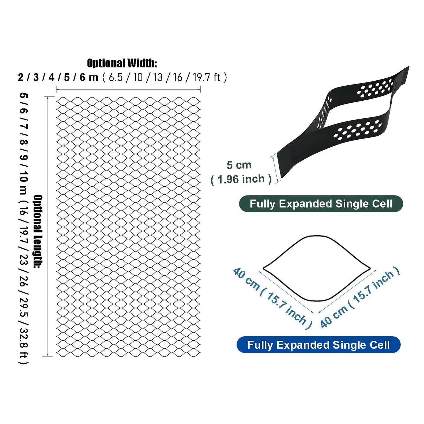 Driveway Grids Garden Shed Base Grid,2inch High Geo Grid Polyethylene Strength Soil Foundation for Landscaping Patio Walkways, Mud Erosion Control Grids ( Color : W x L , Size : 1m x4m (3.3X13ft) )