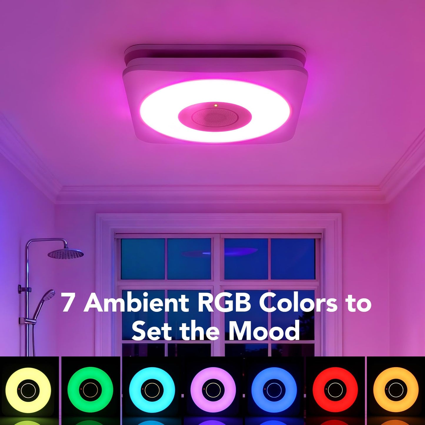 OREiN 3-in-1 Bathroom Exhaust Fan with Bluetooth Speaker & LED Light, 110/160 CFM Quiet Ventilation Fan, 1500LM, 2700K-6500K Adjustable, Night Light, Remote Control, 11.39" x 10.42" Ceiling Cut-Out