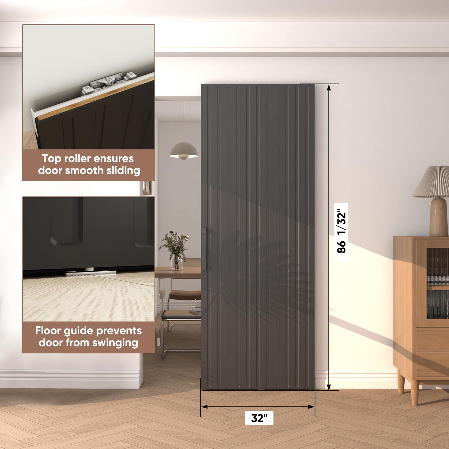 JUBEST 32"x86" Concealed Sliding Barn Door with Soft Close Hardware Kit, Black Hidden Door for Opening 24"-28"x84", Waterproof and Modern, Smooth Sliding, for Interior Using, Widely Used
