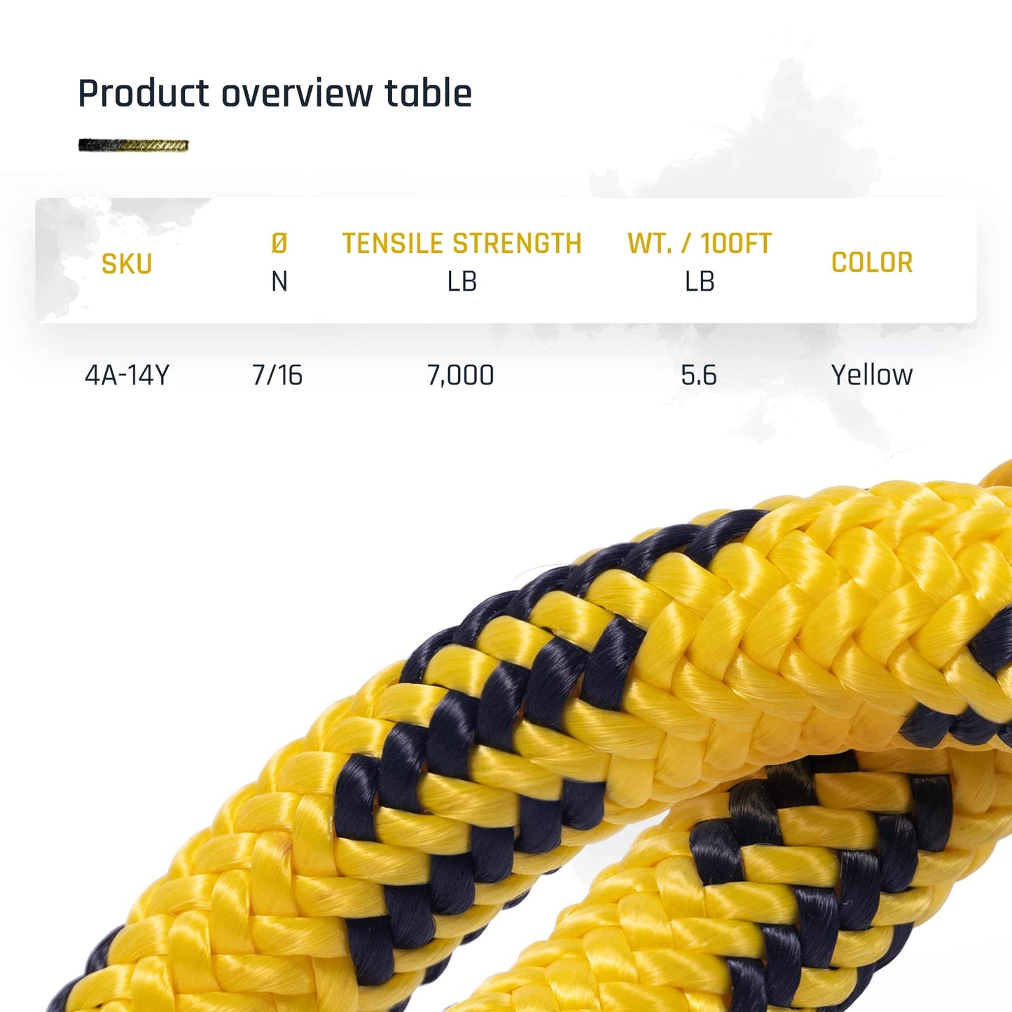 Pelican Rope 24-Strand 7/16 in (11 mm), USA Made Arborist Rope - 7,000 lb MBS - Static Climbing Rope - Lightweight - Arborist-24™ - 120 Ft - Plain End - Yellow Black