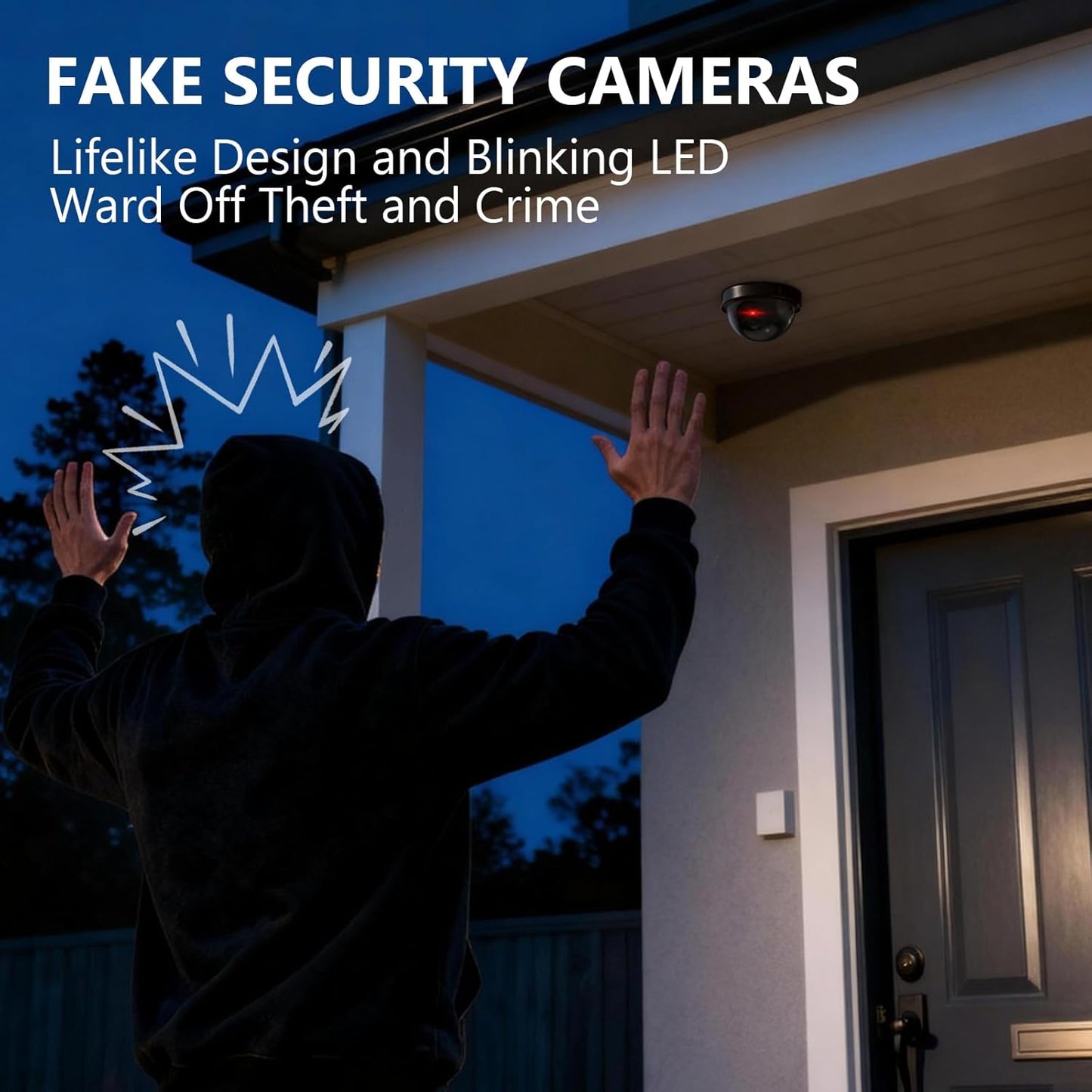 WALI Dummy (SD-4), 4 Packs, Fake Security CCTV Dome Camera with Flashing Red LED Light with Security Alert Sticker