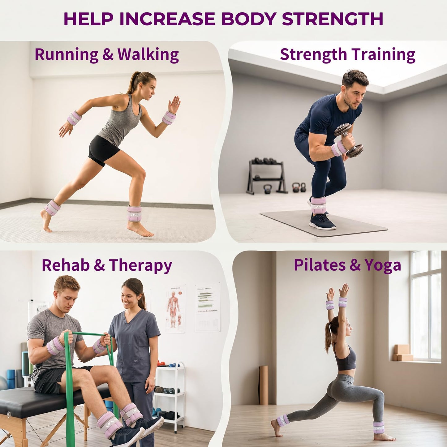 Adjustable Ankle Weights for Women Men 1-6 LBS 1 Pair Wrist Leg Arm Weights with Removable Weight, Strength Training Weight for Jogging, Walking, Running, Fitness, Gym Workout, Purple