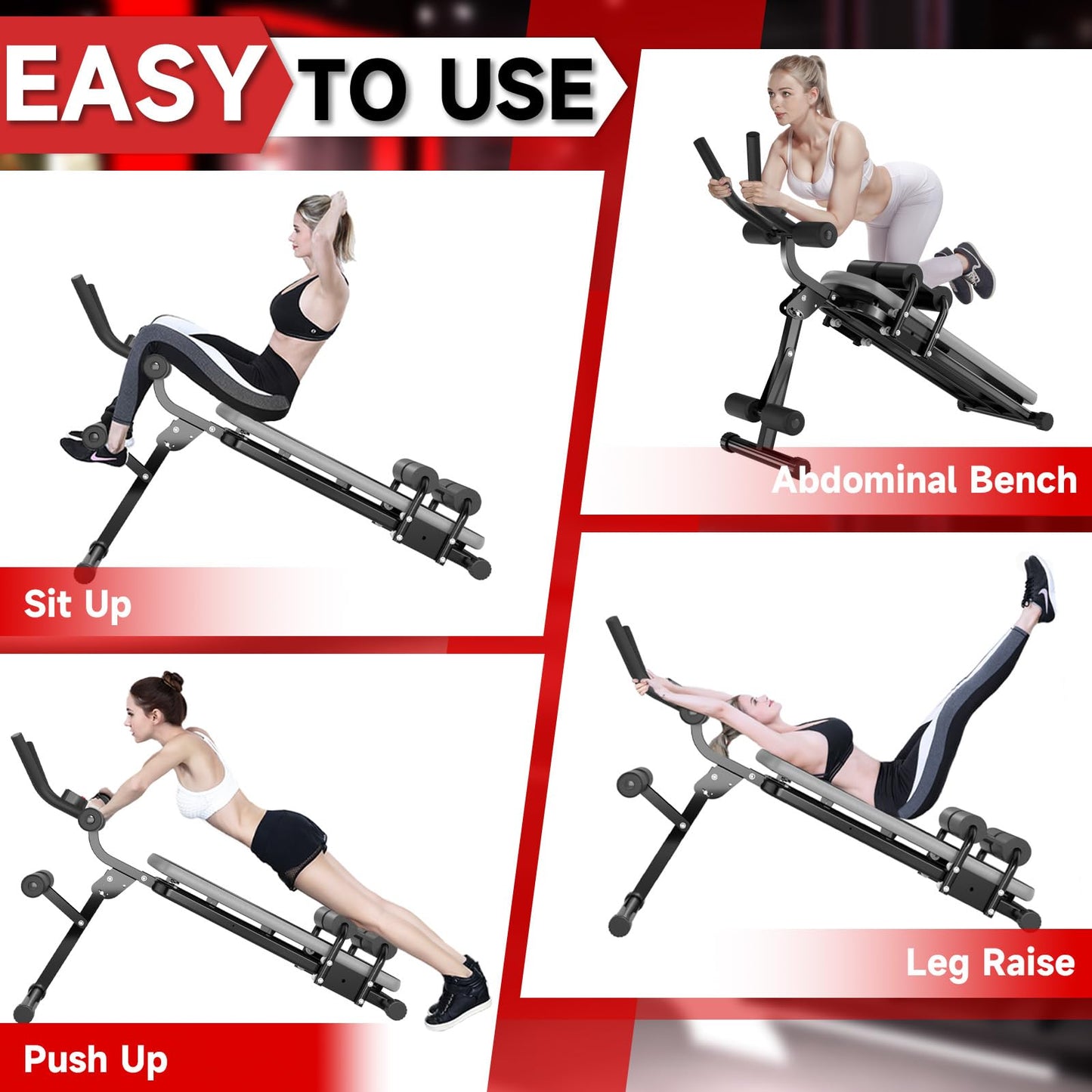 Bigzzia Ab Machine, 5-in-1 Adjustable Ab Workout Bench Core Abdomen Trainer for Stomach Workout, Crunch Machine Exercise Equipment for Home Gym - Sit UP, Push UP, Leg Press, Glider, Roman Chair, 330lbs Capacity