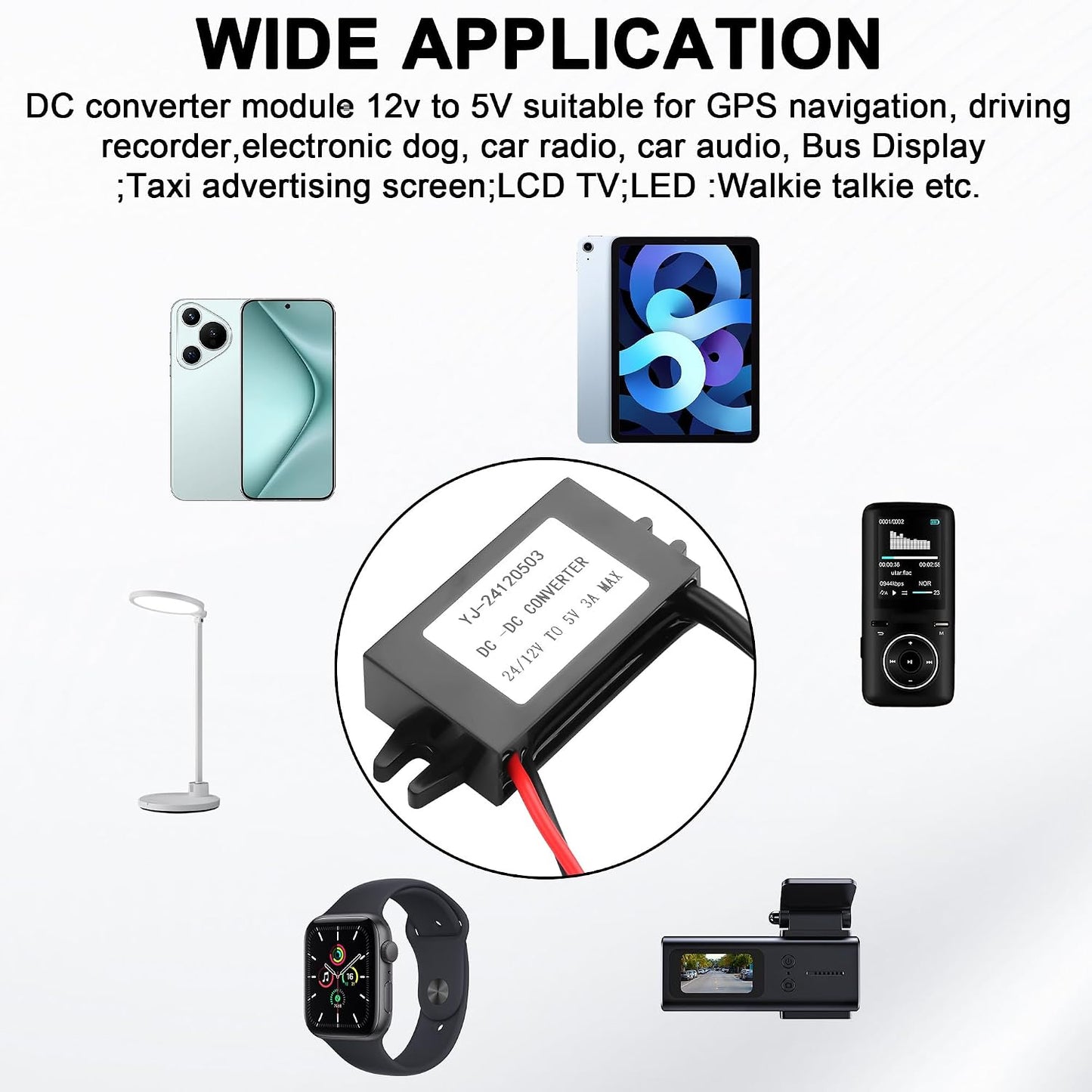 JSADZKJ 12V 24V 5V 3A 15W DIY30cm/1ft(Double DC to Dual USB Female Power Converter,DC-D C Step Down Power