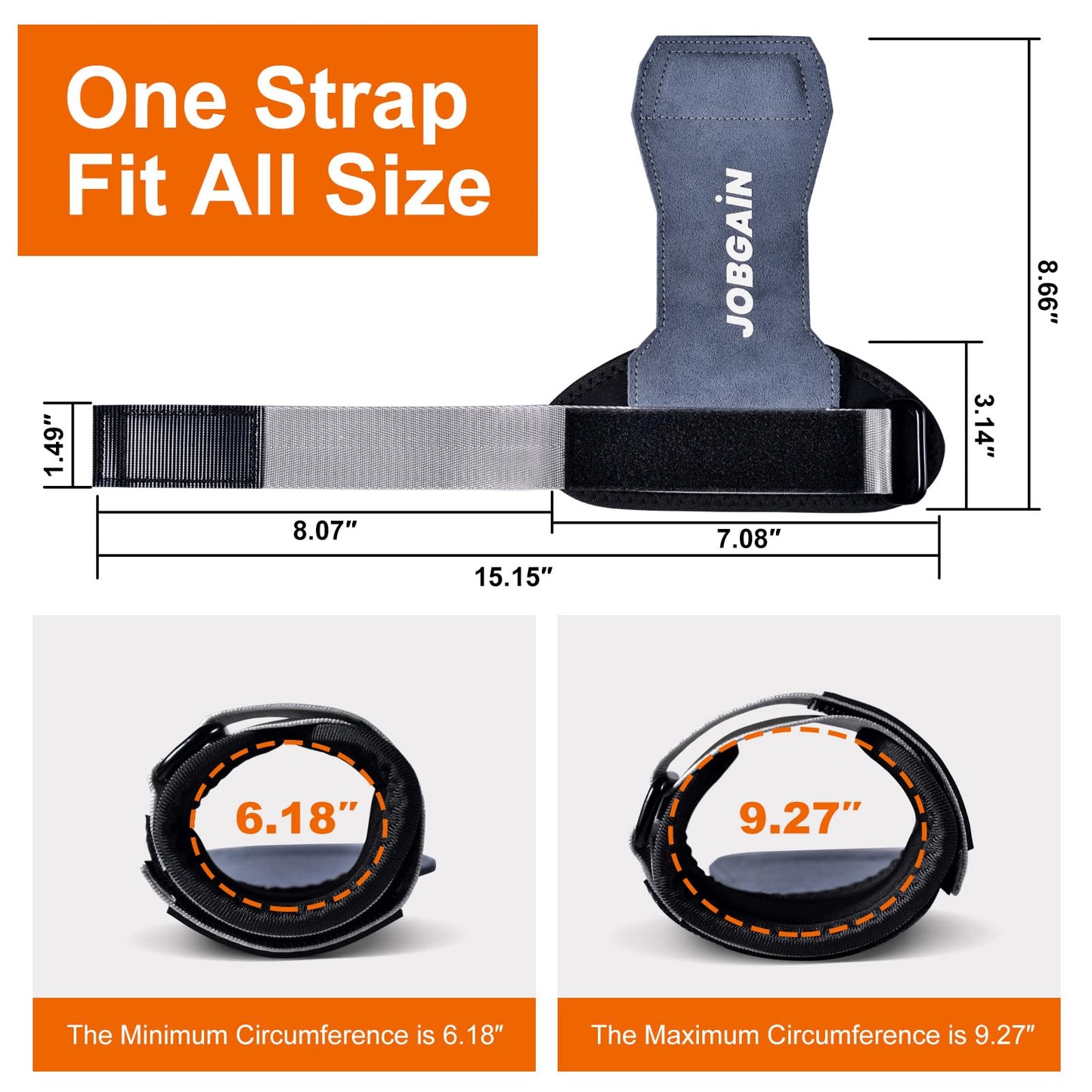 JOBGAIN Weight Lifting Wrist Straps, Double Layer Leather Wrist Strap for Deadlift and Powerlifting, Adjustable Neoprene Padded Wrist Wraps, for Men & Women, 1 Pair, Grey