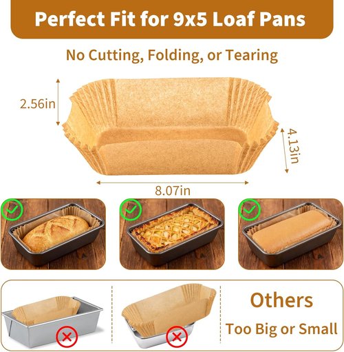 Loaf Pan Liners - 100 Pcs Disposable Non-Stick Parchment Paper for 9x5 Inch Baking | Perfect for Banana Bread & Cakes