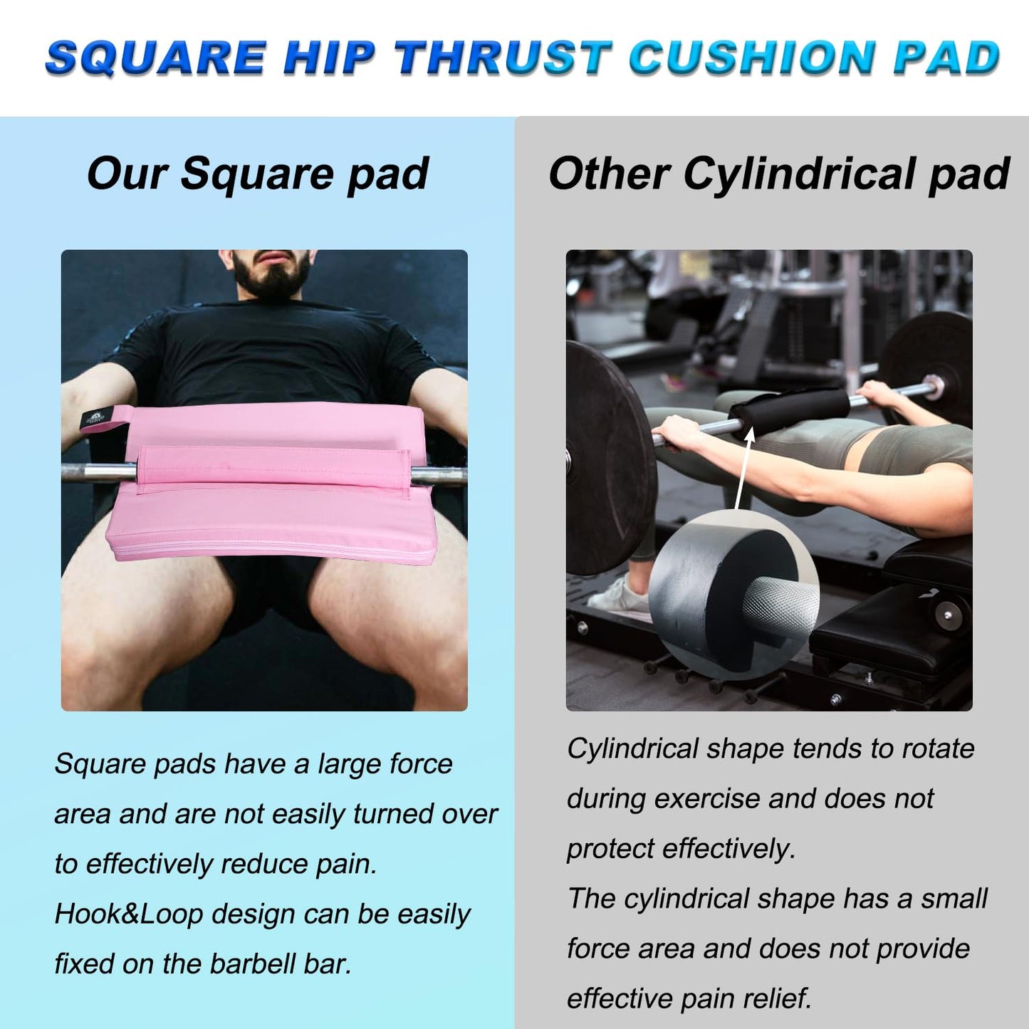 Lights Mountain Square Hip-Thrust Pad Protective Extra Thick Foam pad for Barbell Weightlifting Hip Thrusts and Glute Bridges Workouts Home Gym Equipment (Pink)
