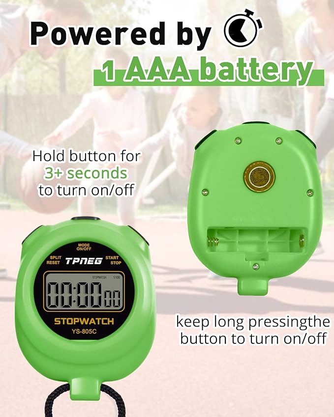 Simple Stopwatch Timer - Easy to Use, Set Up, Read, and Carry - Large Display - On/Off, AAA Battery - Ideal for Coaches, Track and Field, Soccer Referees, Sports, Classroom