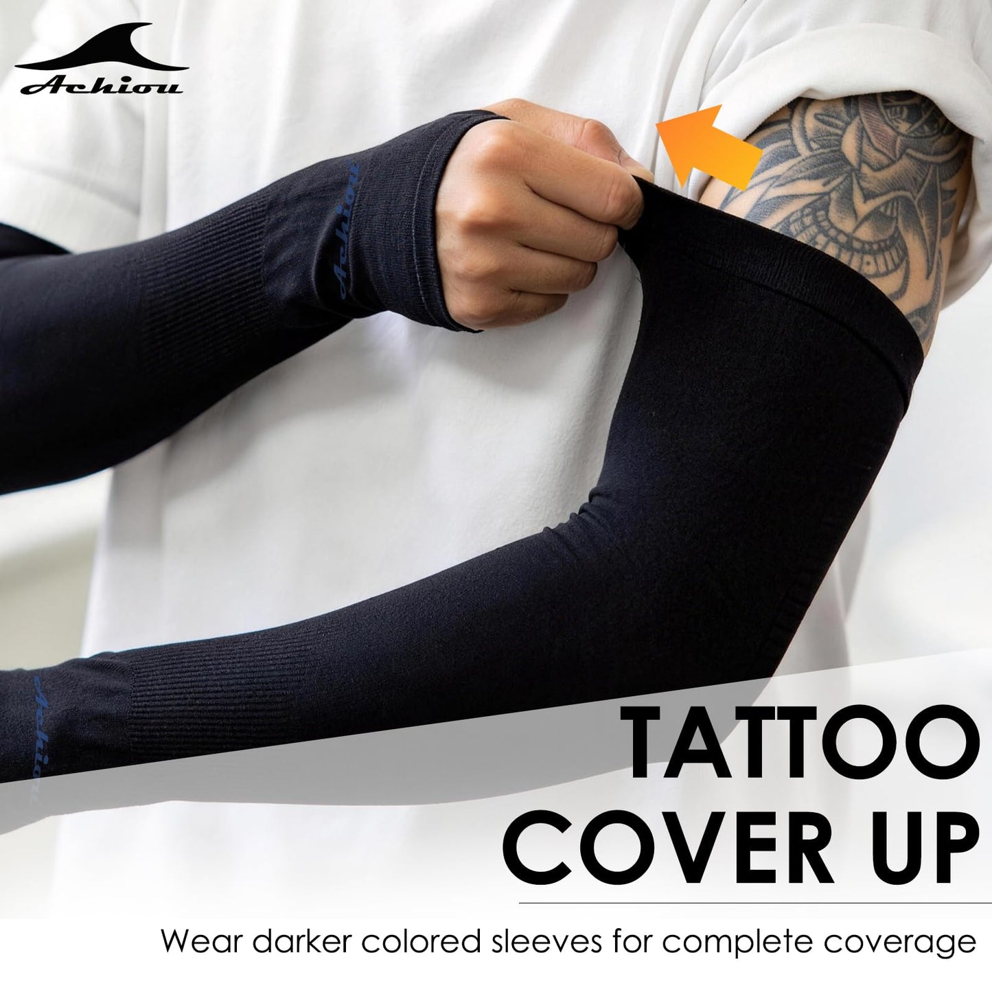 Achiou Arm Sun Sleeves Compression UV Protection Cooling for Men Women Summer Sunblock Basketball Football, Cover Arms Tattoo