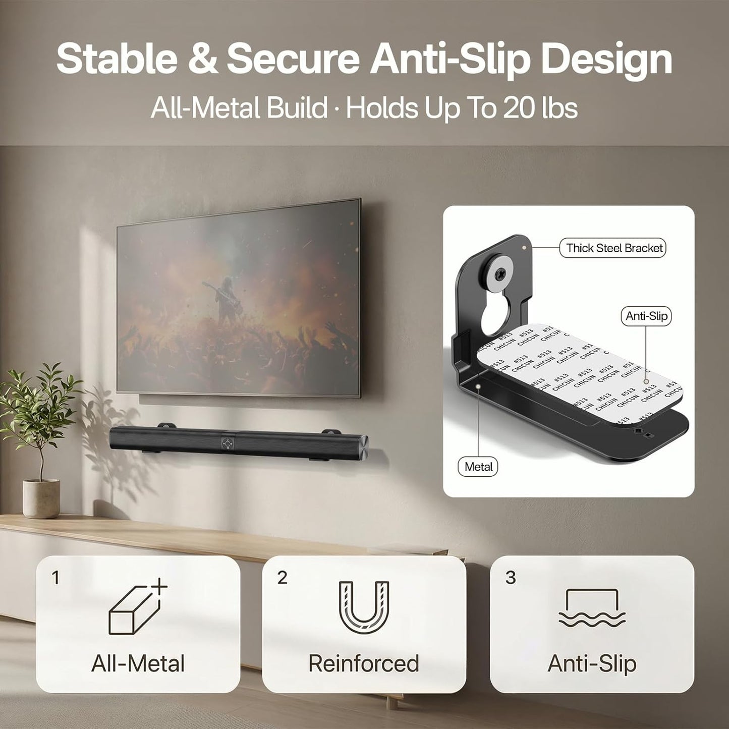 Yibracki HW-S700D Ultra Slim Soundbar Mount Fit Small Sound Bars for TVs, Compact Sound Bar Mount Bracket for Samsung