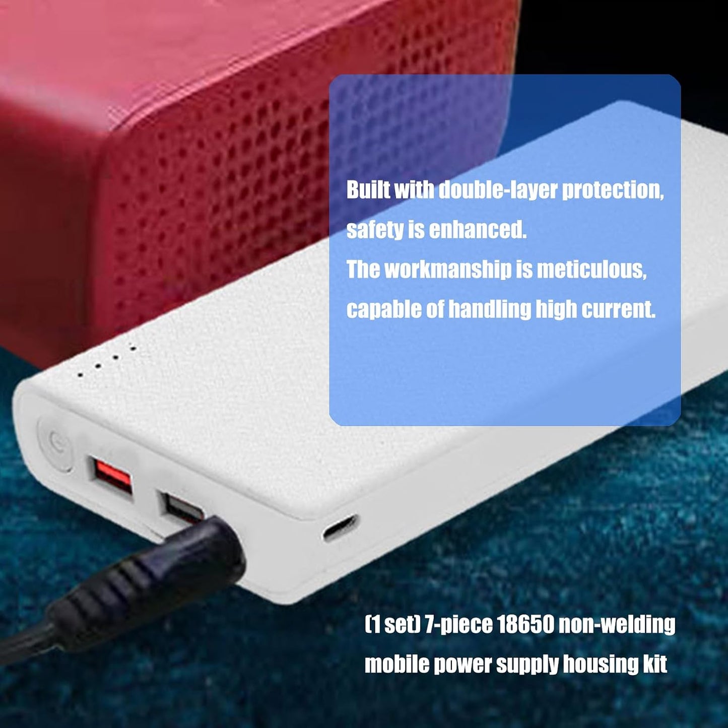 WikoNasc 18650 Set Rechargeable Battery Banks Modulars Build Fast Charging Double Ports LED Monitor ABS Texture