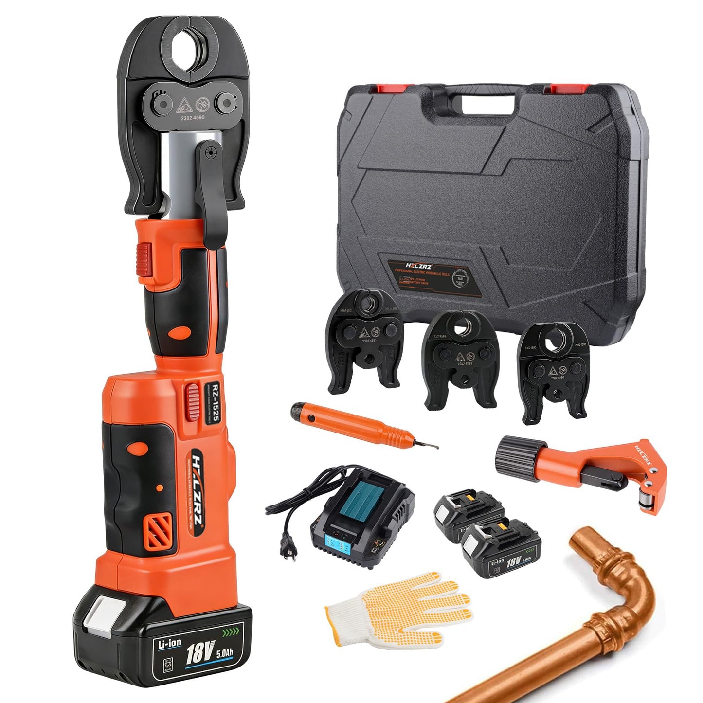 HZLZRZ Pro Press Tool with 1/2", 3/4", 1"Pro Press Copper Crimper Tool with 12-Ton Hydraulic Power, Apply US Standard Copper Pipe or Stainless Steel Tube, Suitable for Plumber