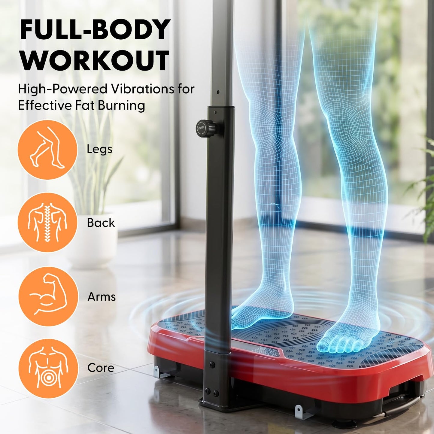 Hurtle Vibration Plate Exercise Machine, Portable Vibration Plate with Handles and 1-99 Speed Levels, 10 Preset Programs, Quiet Low-Impact Home Fitness Platform with Remote Control, Red