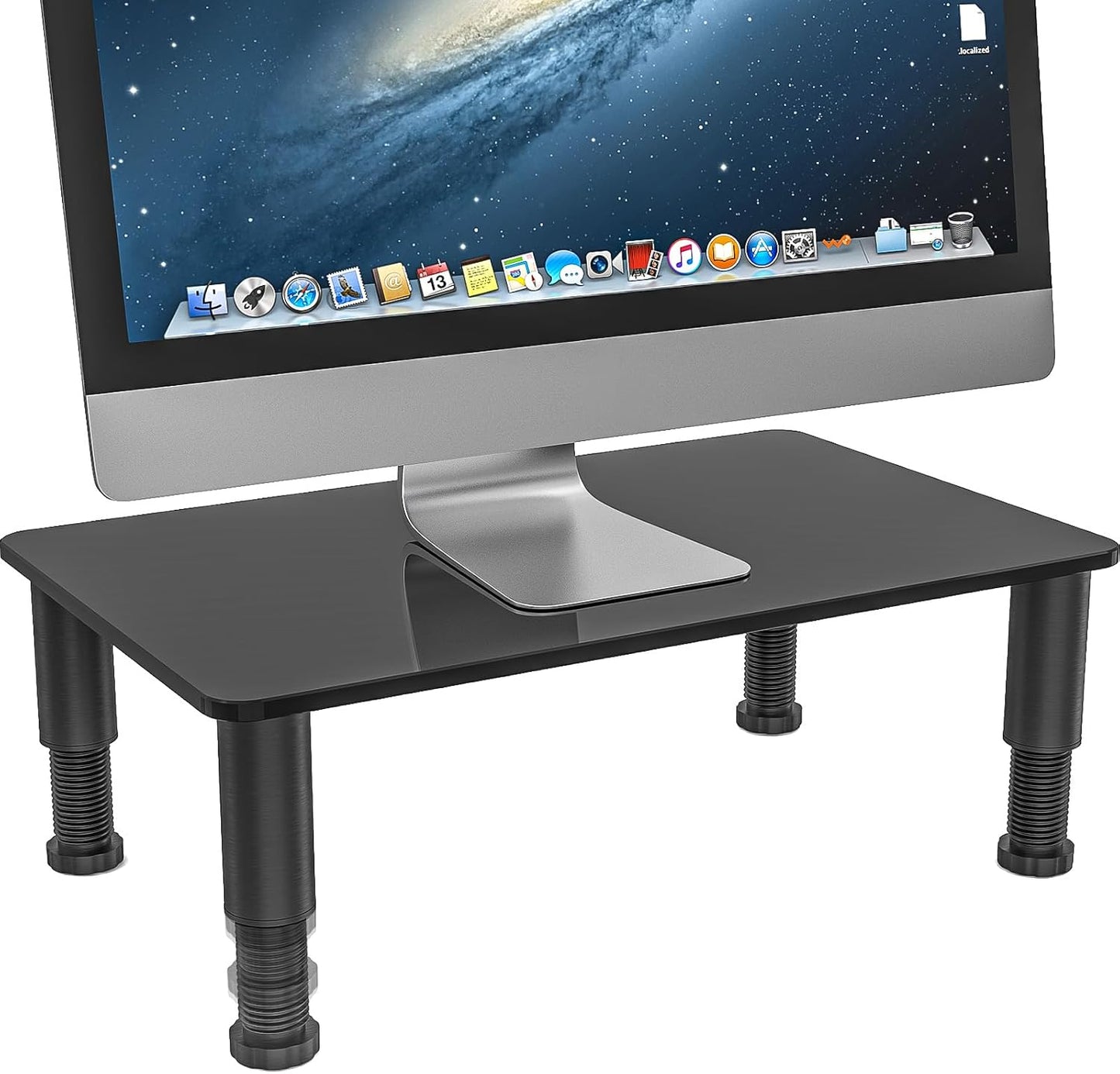 HD01B-002 Glass Computer Monitor Stand Riser with Height Adjustable Multi Media Desktop Stand for Flat Screen LCD LED