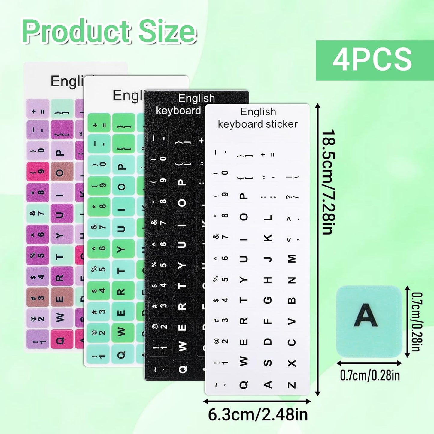 Larrel 4 Pcs Keyboard Stickers, Universal Keyboard Replacement Letters Colorful Keyboards Stickers Letters for PC