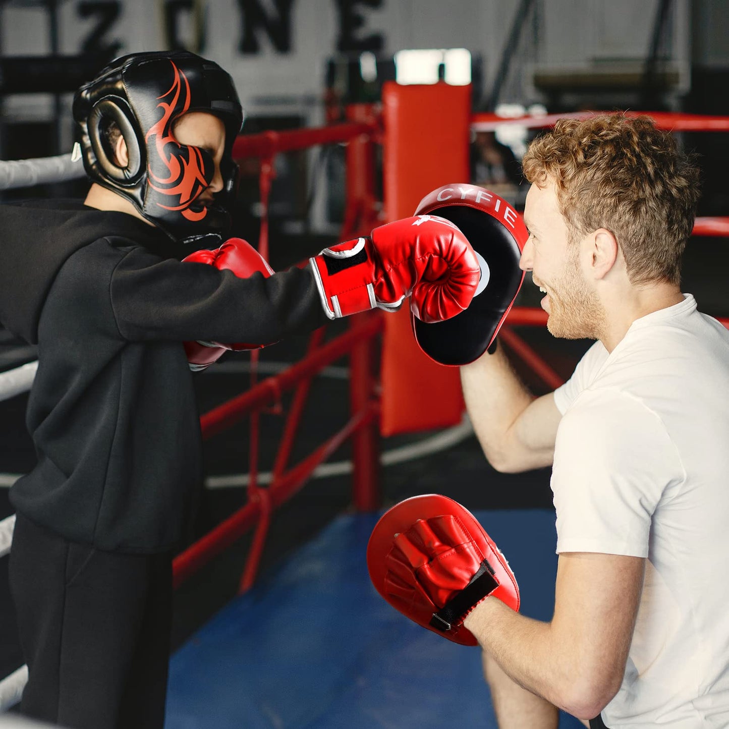 CYFIE Boxing Equipment Kids, Kicking Shields Pads Training Gloves Punching Mitts for Karate, Muay Thai, Taekwondo, Martial Arts Home Gym Workout, Karate Kick Pads for Toddler, Youth, Women (Red)