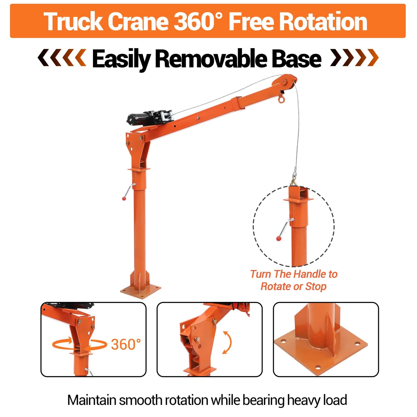 Hydraulic Pickup Truck Crane, 1000 lbs Capacity, 360°Swivel, Hitch Mounted Crane with 3 Adjustable Capacities of 500 Lbs, 750 Lbs and 1000 Lbs for Lifting Goods in Construction, Industry(Orange)