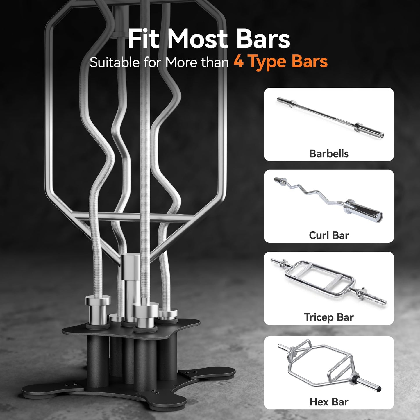 Vertical Barbell Storage Rack - 5-Bar Barbell Holder Floor Stand, 2-Inch Olympic/Curl Bar Compatible, with Protective Sleeve Inserts, Organizer for Home & Garage Gym