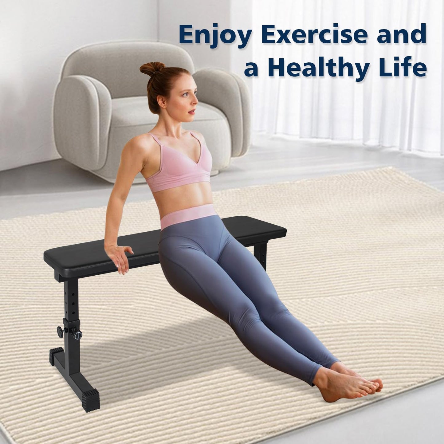 Adjustable Weight Bench Heavy Duty Steel Flat Workout Bench for Home Gym with Quick Assembly, Anti-Slip Base Multi-Functional Strength Training Bench for Full-Body Workouts