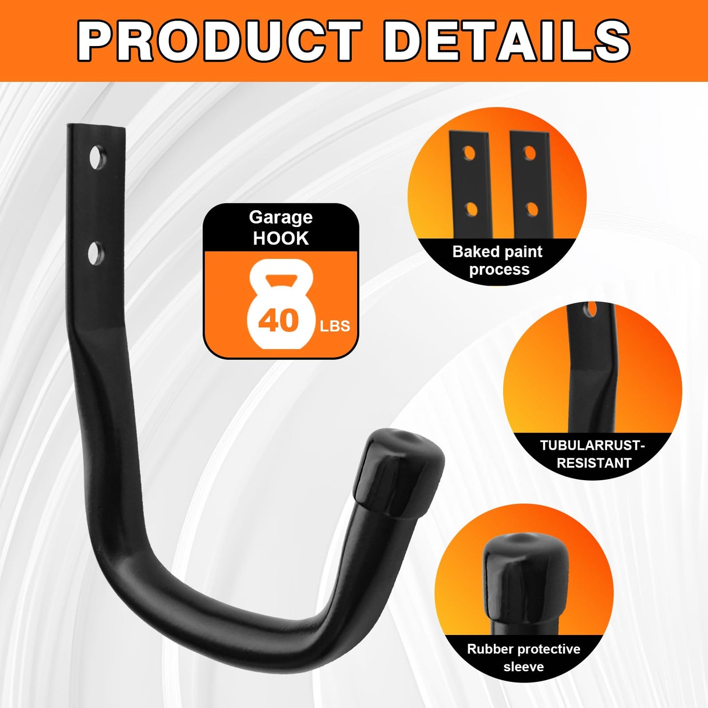 Jikro Heavy Duty Wall Garage Hooks, Steel Anti-Slip Utility Hooks Storage Organization Hangers for Ladders, Bikes, Hose, Garden Tools, Coats, Bags with Mounting Hardware Kit (Black, 10 Pack)