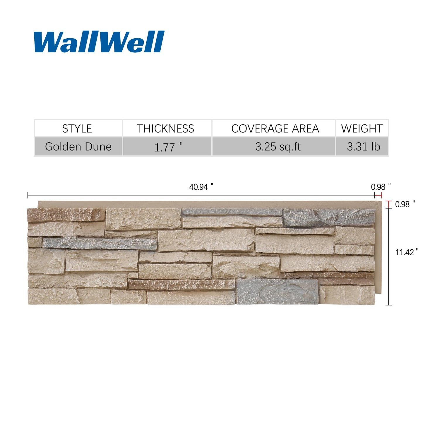 Wallwell 8-Pack Faux Stone Wall Panels (26 Sq Ft) PU Stone Veneer Siding, Mortarless Lightweight Faux Rock for Exterior and Interior Wall, DIY Home Improvement, 41.92x12.4 Inch, Golden Dune