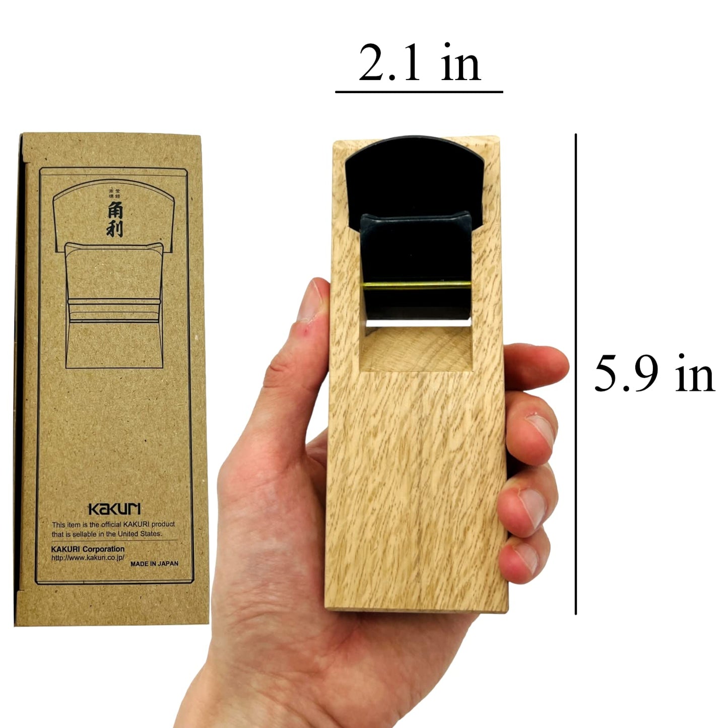 KAKURI Japanese Hand Plane 42mm for Woodworking, KANNA Block Plane Small Hand Planer Tool for Wood Chamfering and Smoothing, 5.9 x 2.1 x 1.6 inches, ECO Oak Body, Made in JAPAN