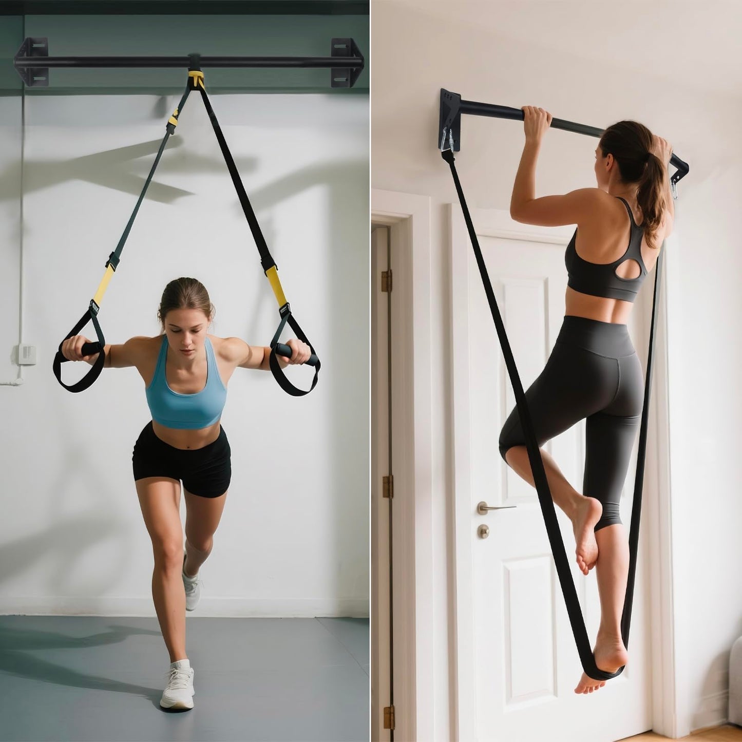 Purife Wall Mounted Heavy Duty Pull Up Bar Doorway With Assist Band, Strength Training Pullups Bar for Doorframe, Thick Metal Sturdy Wall Hanging Bar, Wood Beam or Joist Mount Chin Up Bars 500 lbs