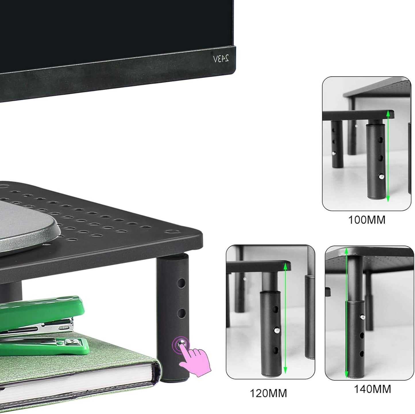 Riser,3 370X235MM 2 Packs,Black Bracwiser Monitor Stand Level Height Adjustable Desktop monitor stand for Computer