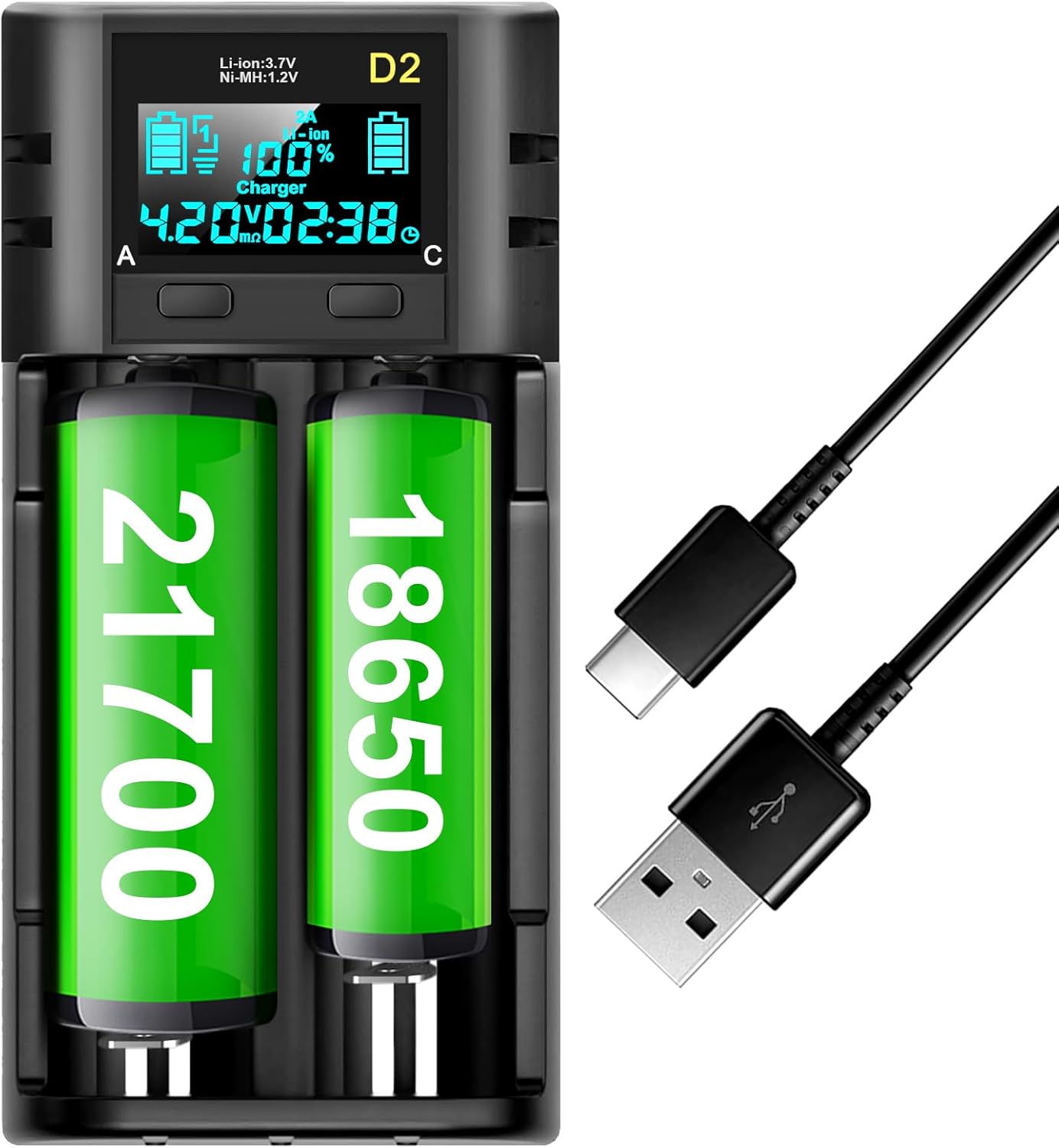 Swanlake 18650 3.7V 18650,26650,21700,18500,18350,16650 1.2V LiFePO4 Battery Charger,LCD Display Charger for Li-ion