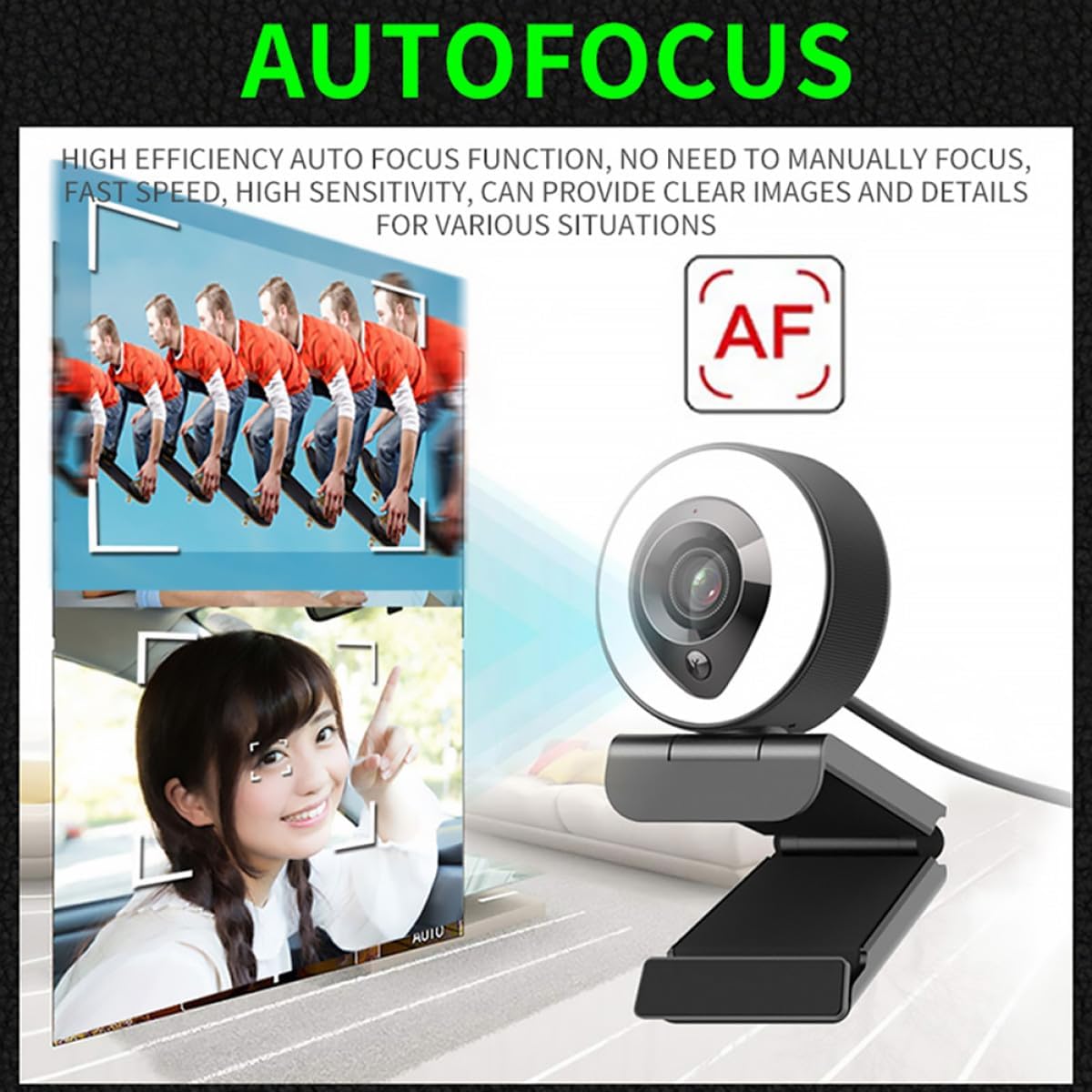 DOITOOL 4k Auto-Focusing USB Webcam with Fill Light and Mic, High Definition Computer Camera for Live Streaming, Video