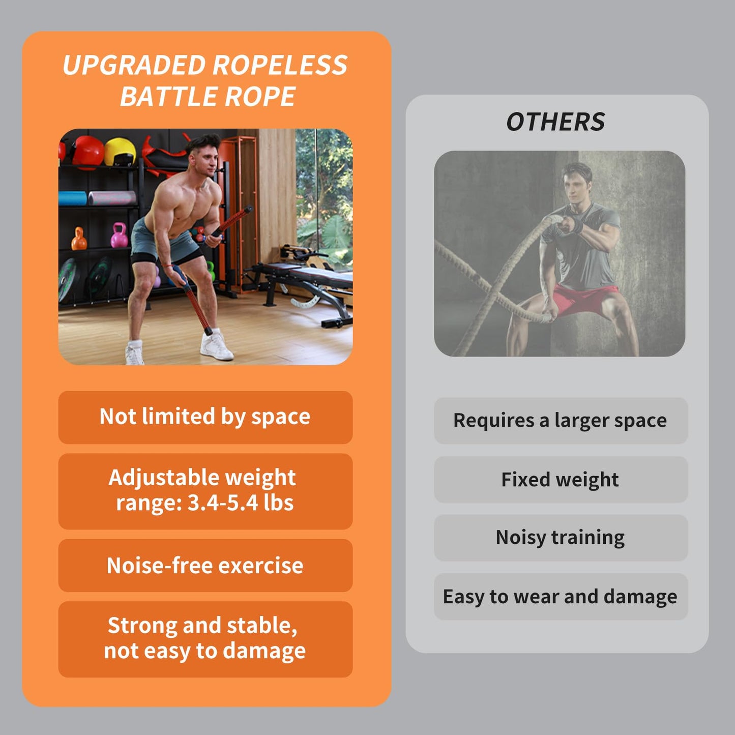 KINEOZ Upgraded Ropeless Battle Ropes for Home Gym, Four Adjustable Weight Levels, Weighted Workout Ropes for HIIT, Cardio and Strength Training Fitness Equipment