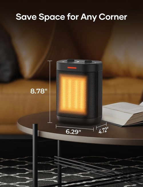 1500W Space Heaters for Indoor Ues, Electric Portable Heater with Thermostat, 3 Modes, Multiple Protection, Small Heater Safety for Home Office Quiet
