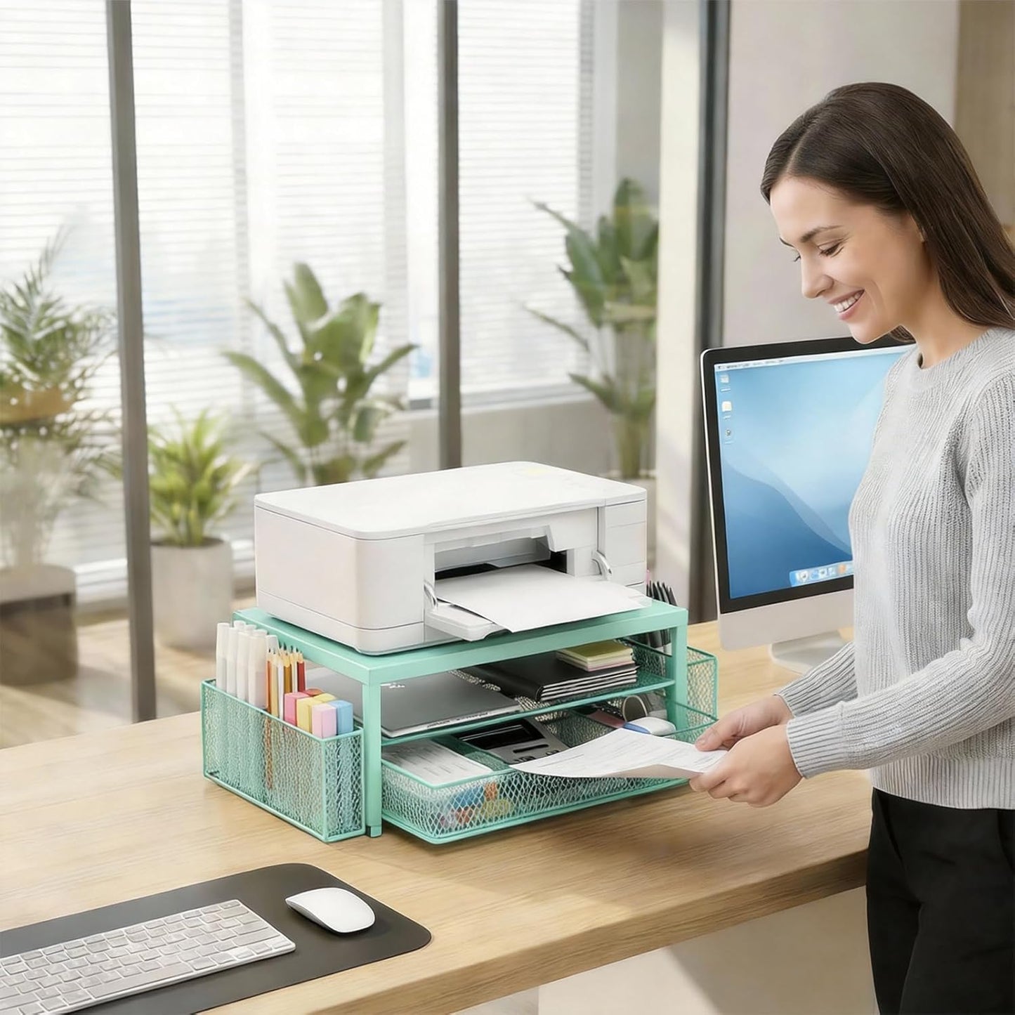 2 LEKETREE Tier Monitor Stand, Computer Monitor Riser, Office Desk Accessories, Desk Organizer Desk Shelf Printer